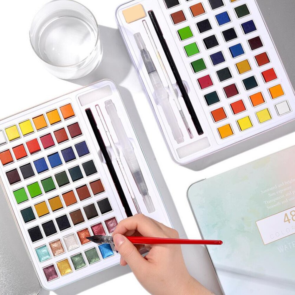 12/36/48Color Pearlescent Glitter Watercolor Paint Set Gouache Pigment Watercolor Pigment Paint with Iron Box