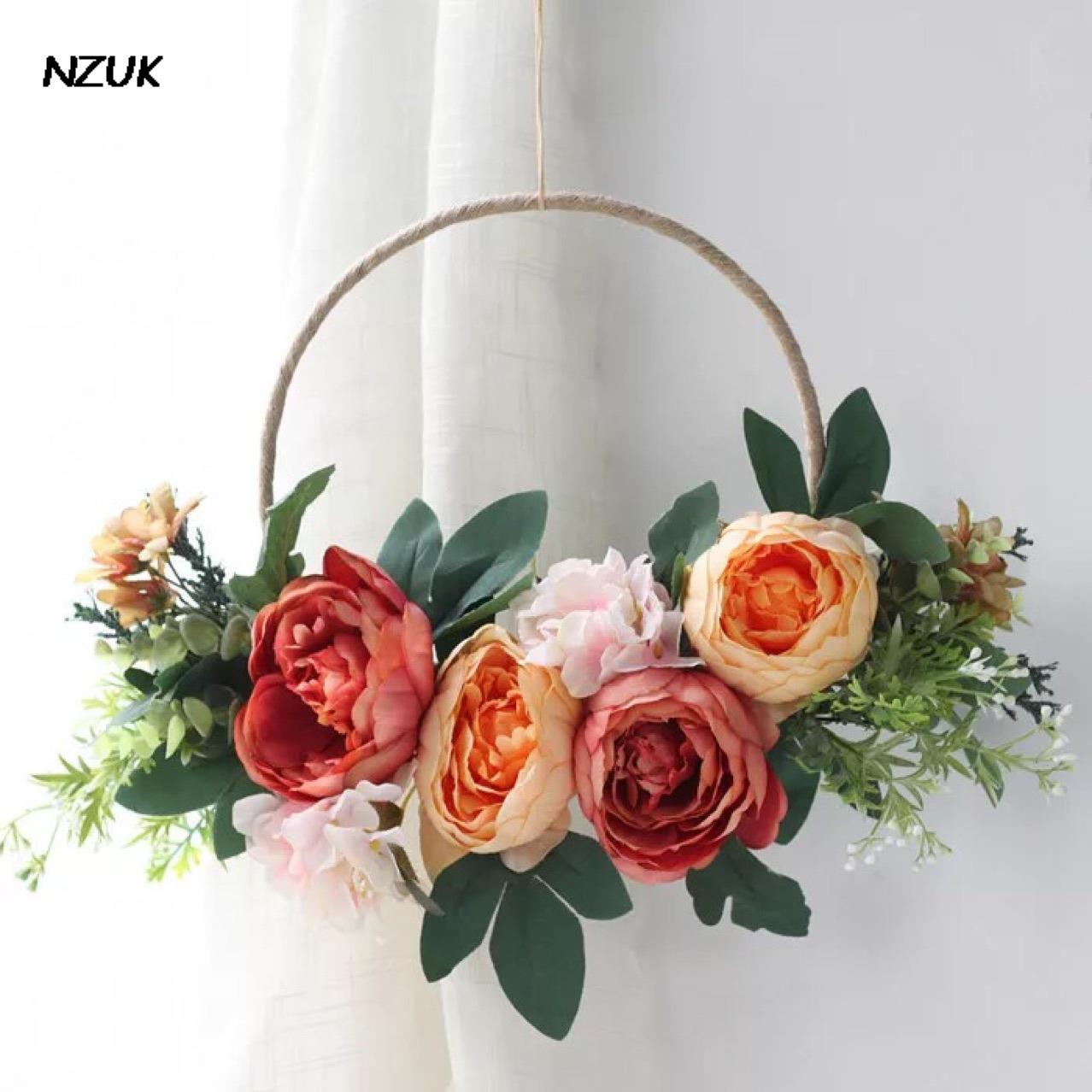NZUK – couronne de mariage en forme de cercle, Bouquet de fleurs, fausses feuilles, panier de fleurs, pour la mariée