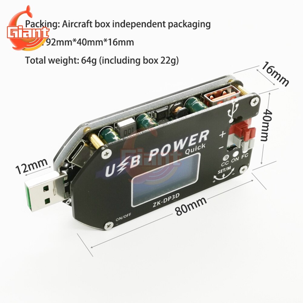15W Type-C Micro USB Speed Controller Governer Power Charger CC CV Power Supply Trigger Fast Charging Digital Voltmeter Ammeter