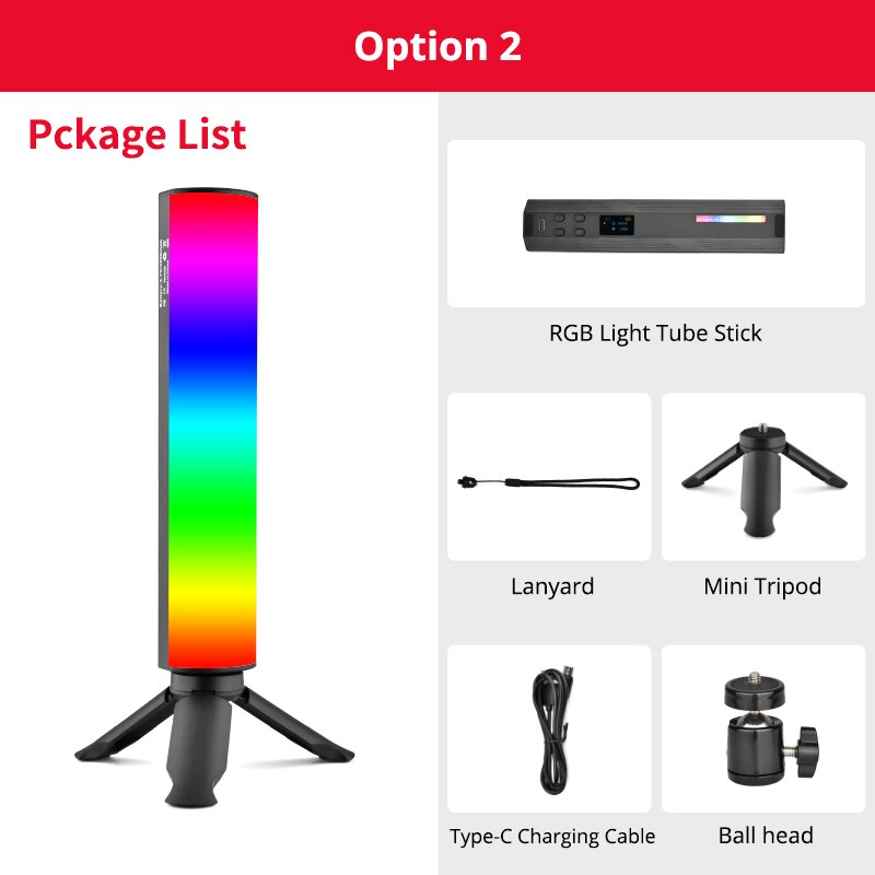 Andoer D2 Handheld RGB Light Tube LED Video Light Wand 2500K/ 5500K/8500K Dimmable 7 Colorful Light Effects Built-in Battery for Vlog Live Streaming Product Portrait Photography