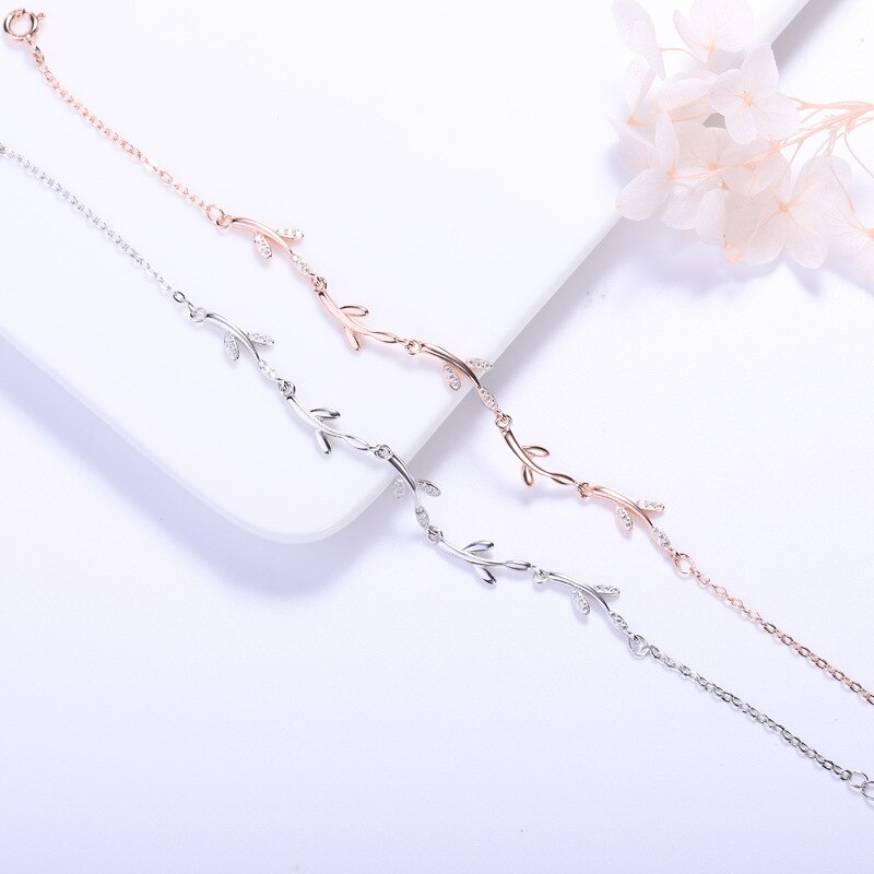Pulseira de folhas s925 pulseira de prata pequena e pura e fresca, temperamento, folhas, bracelete pulseira de prata com meninas