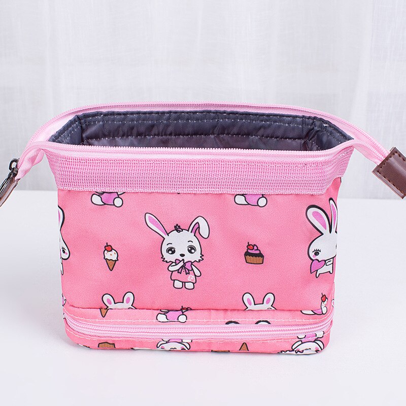 Dubbele Laag Flamingo Cosmetische Tas Vrouwen Make Up Bag Travel Hoge Capaciteit Make Toilettas Kits Necessaire functionele tas: Pink rabbit
