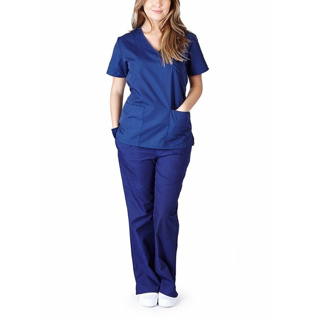 Frauen Labor Anzug Krankenschwester Uniformen Arbeit setzt Kurzarm V-ausschnitt Spitzen + Hosen Anzug Schönheit Salon Healthcare Peeling einstellen A50