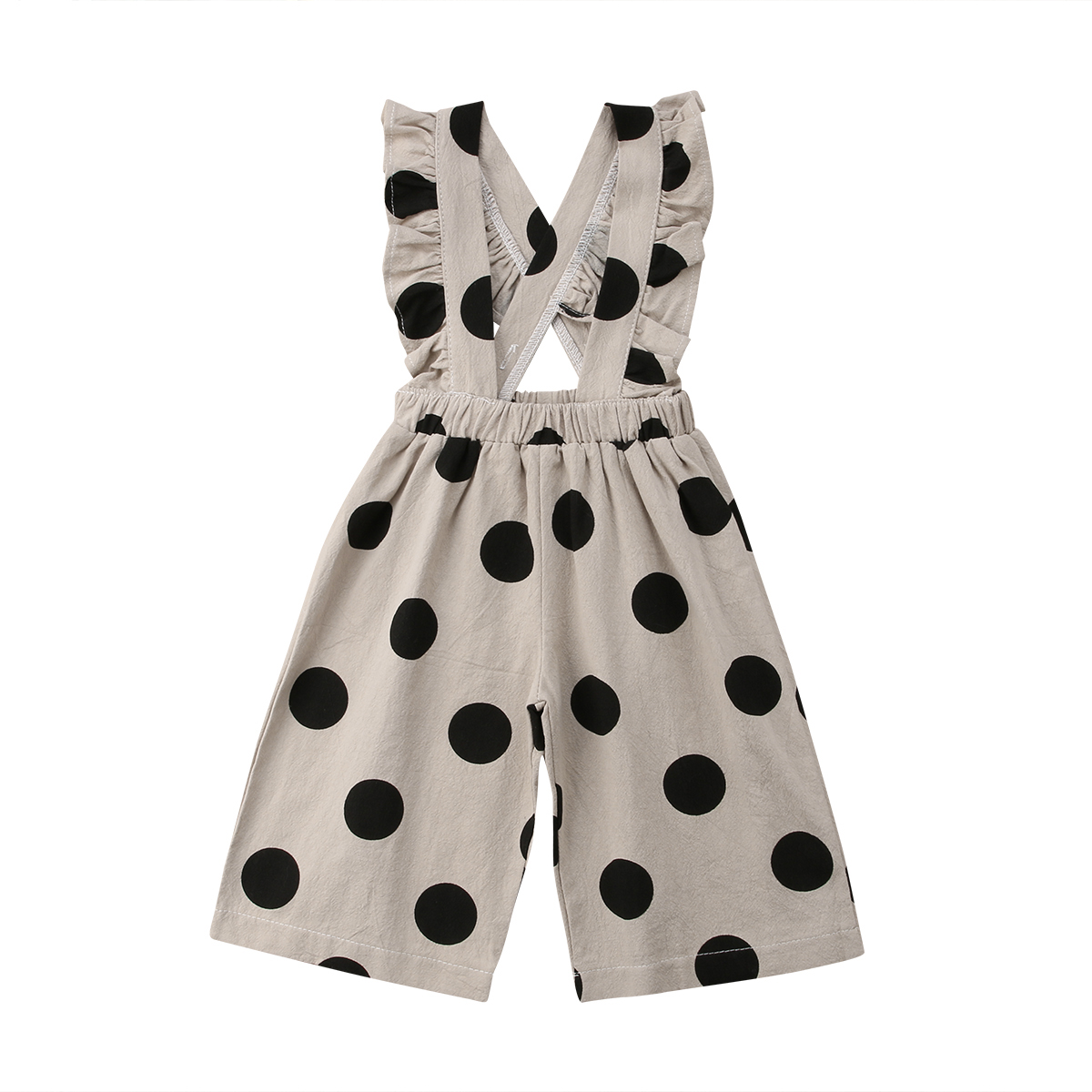 Kinderen baby meisjes denim overall ruches romper stippen denim jumpsuit broek outfit zomerkleding: Beige / 5t
