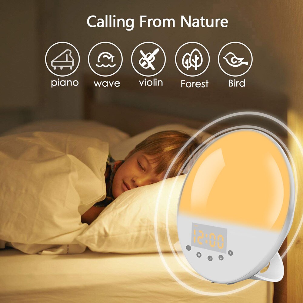 Smart Wake Up Light, 30 Brightness Levels Workday Alarm Clock Light Sunrise Sunset Simulation Light With Digital Time DIsplay