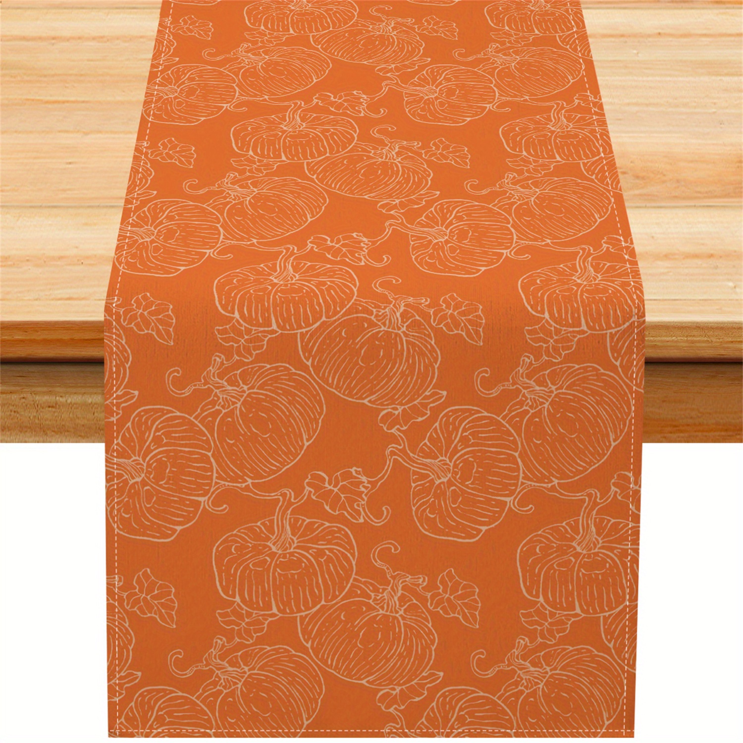 Bordlöpare med 1pc pumpablad, höstdekoration med orange mönster för skördefest i lantlig stil: 32*240cm