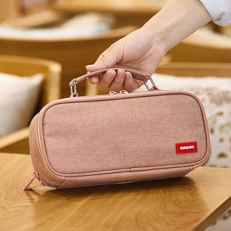 Angoo Twin Storage Pen Bag Pencil Case Multi Slot Layer Cute Handle Large Capacity Handbag Type Pouch Stationery School A6736