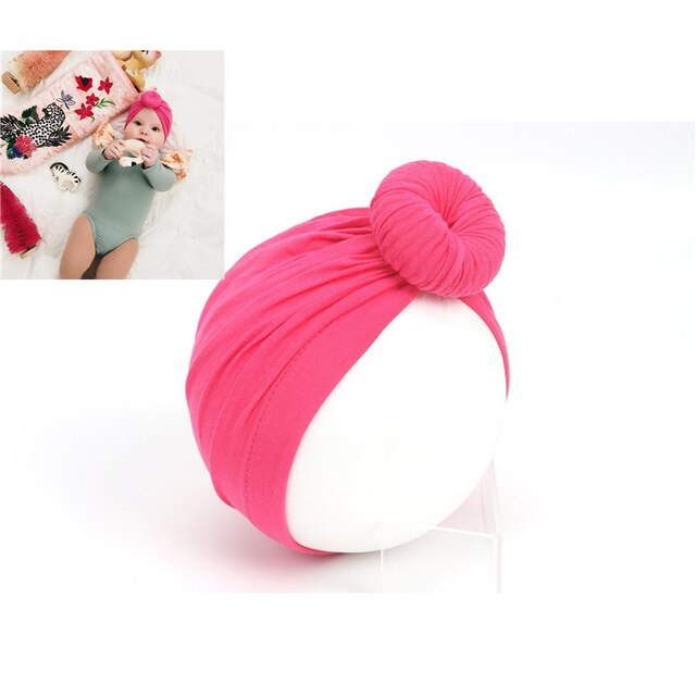 Söta småbarn barn bebis pannband flicka pannband bomull knut rosett turban pannband stretchigt flicka hårtillbehör pojke huvudbonader: B mörkrosa