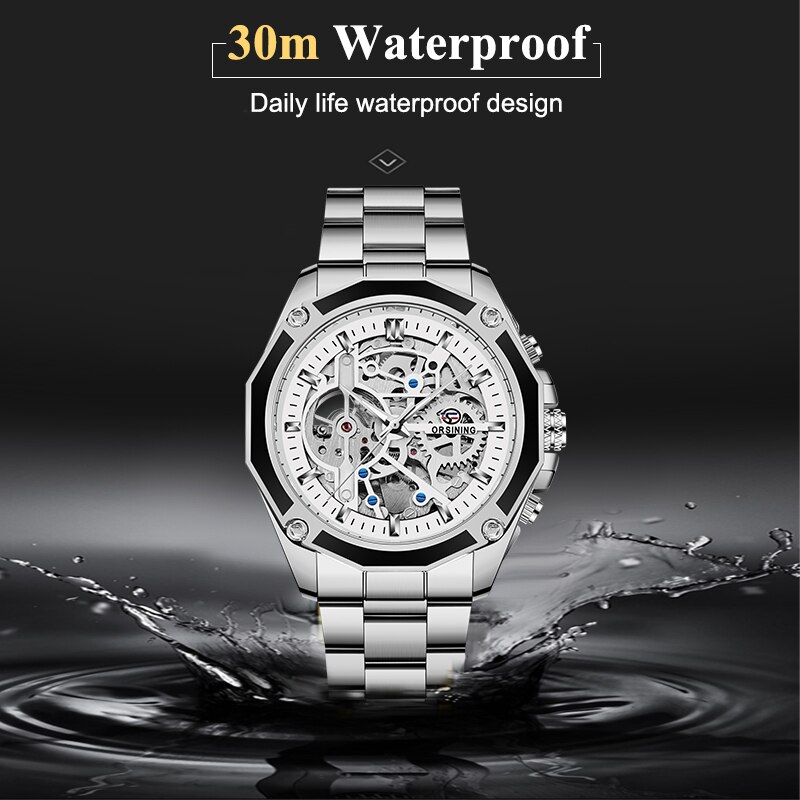 Forsining Rvs Waterdicht Heren Skeleton Horloges Top Luxe Transparante Mechanische Sport Mannelijke Horloges