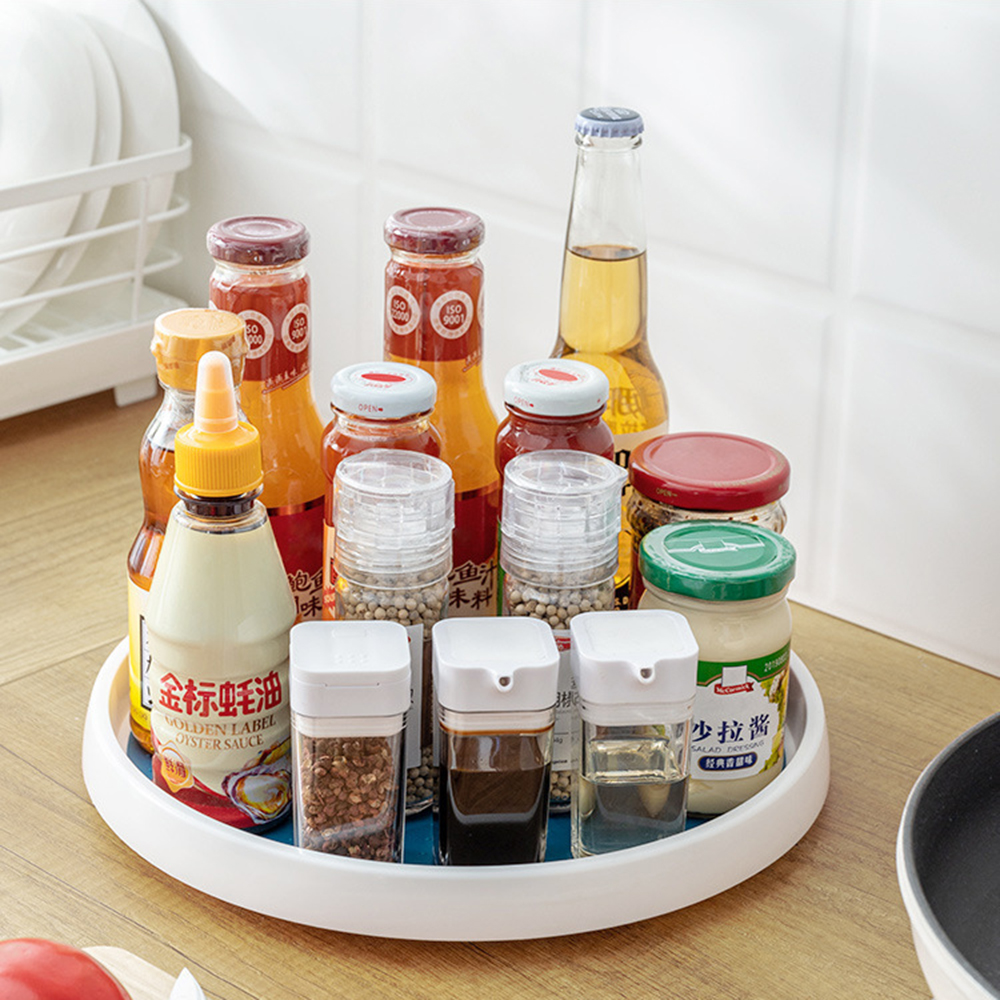 Round Shelf Pantry Cabinet Turntable Condiment Storage Rack Spice Rack Kitchen Storage Tray Rotating Organizer 2 Tier