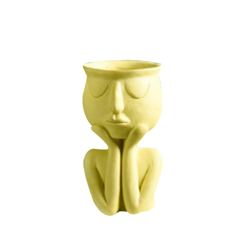 Personagem retrato vaso de flores resina suculentas planta pote rosto abstrato vaso de flores casa desktop paisagem decoração jan88: Yellow A