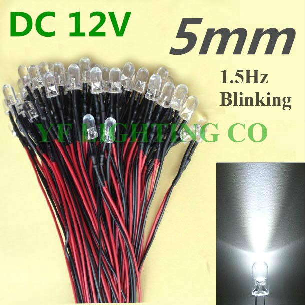 1.5Hz Blinking LED 12V Pre-wired led 5mm round yellow prewired 20cm cable for LED decoration