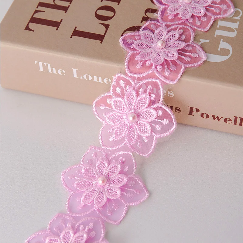 2 Yard Bloem Parel Kant Geborduurd Gebreide Zes Bloembladen Kralen Dubbellaags Trouwkleding Accessoires Diy Handgemaakte: Antique Copper