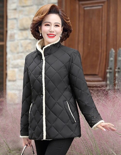 Mantel Parka Herbst Winter Neue Plus Samt Verdicken Damen Jacke Stand-hoch Kragen Große Größe verlieren frauen Halten warme Mantel: Schwarz / 4XL