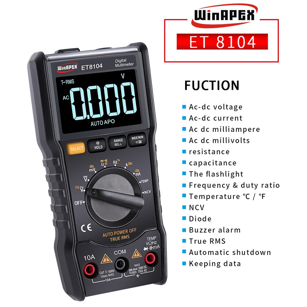 Digital Multimeter Measure Multimeter AC/DC V Voltmeter Ammeter Resistance Meter Display Flashlight Function Meter