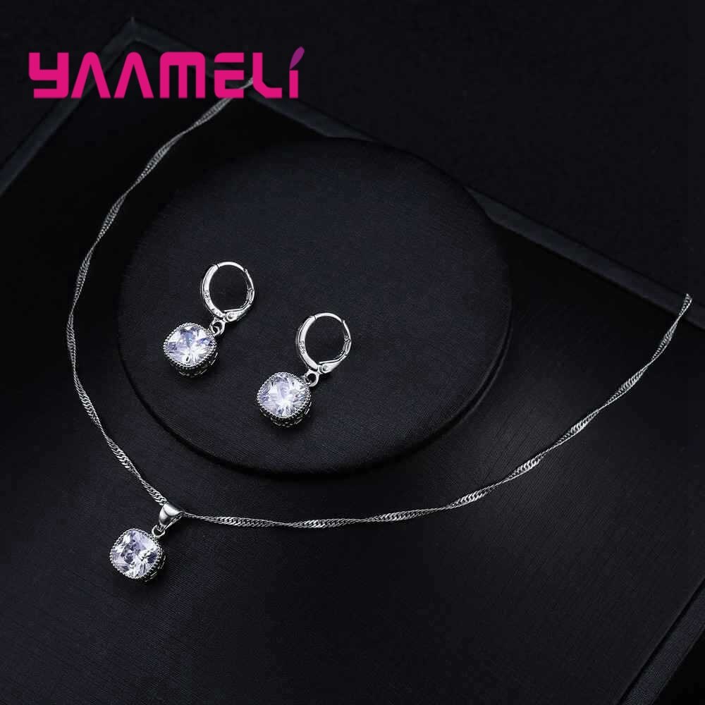 Conjunto de joyería de plata de ley 925 con collar y pendientes para mujer, Set de joyería de compromiso, para el Día de San Valentín