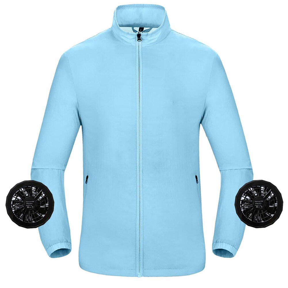 Summer Outdoor Cooling Fan Long Sleeve Jacket Unisex Fishing Working Top Coat: Light Blue / XL