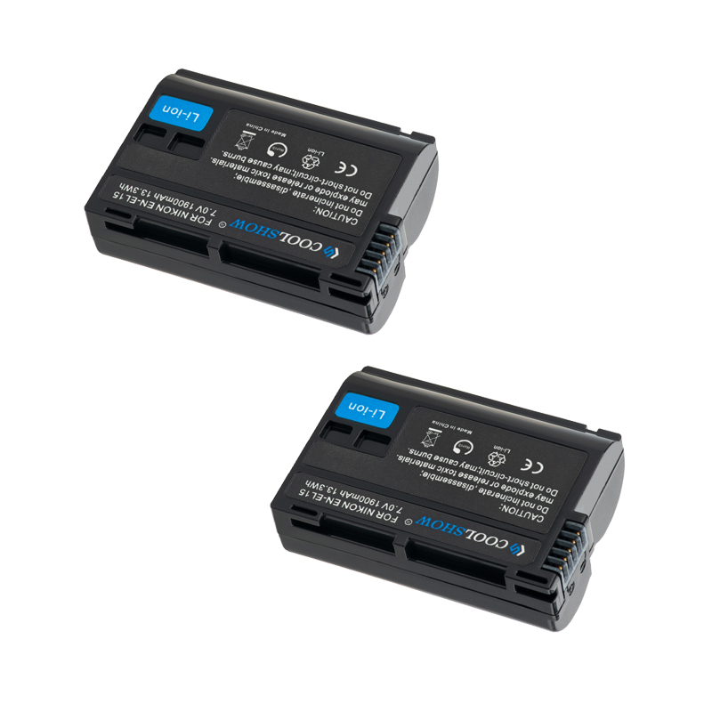 Batterie EN-EL15 mah pour appareil photo Nikon, 1900, pour modèles D7500, D7200, D7100, D7000, D850, D810, D810A, D800, D800E, MH25, V1, EN, EL15: 2Battery