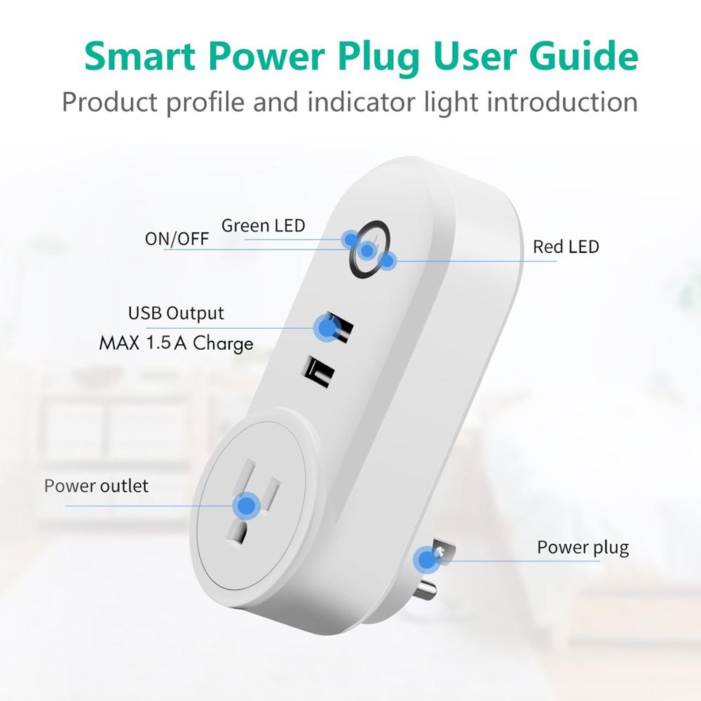 Smart Plug WiFi Socket - 2 USB Ports - 10A 2000W - Remote Control Power Adapter