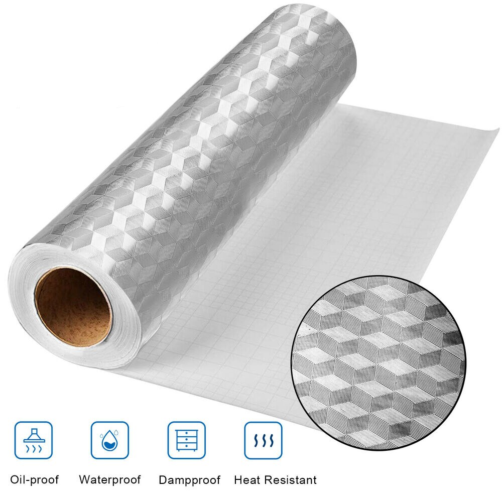 40*100cm kjøkken oljetett vanntett veggklistremerke aluminiumsfolie kjøkken komfyrskap selvklebende gjør-det-selv tapet: 4