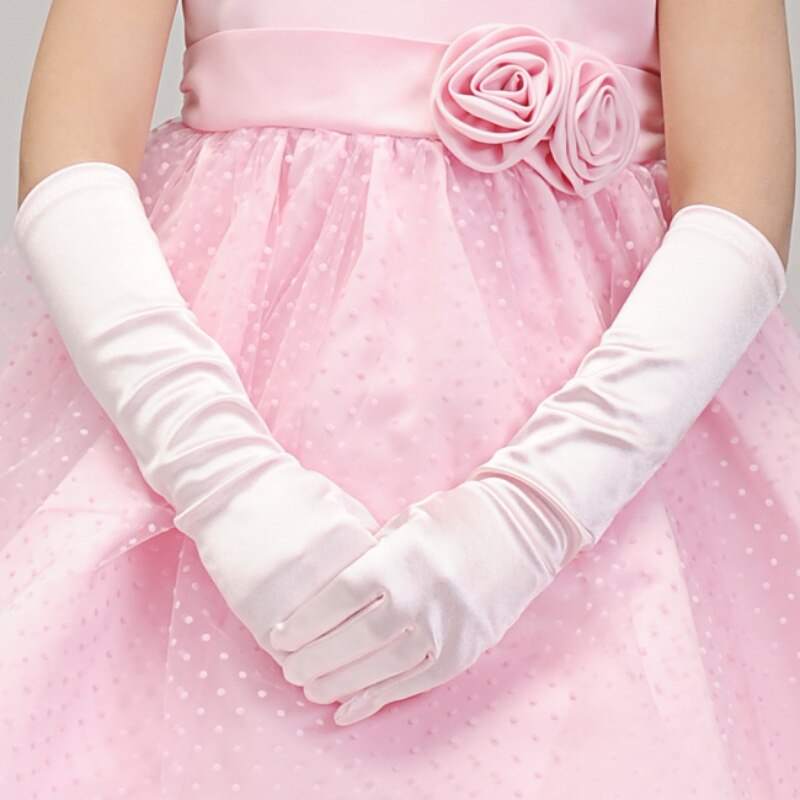 Guantes largos de la muchacha de la flor del satén de la Seda brillante de la princesa rosa para el desfile Formal de la boda de la del disfraz ST308: Rosa