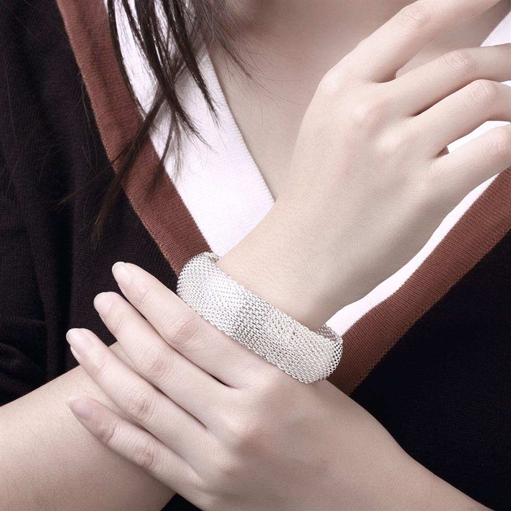 Size6-10 Charm 925 Sterling Silver Bangle Ringen Oorbellen Armbanden Sieraden Set Fine Weave Netto Mode Party Kerstcadeaus