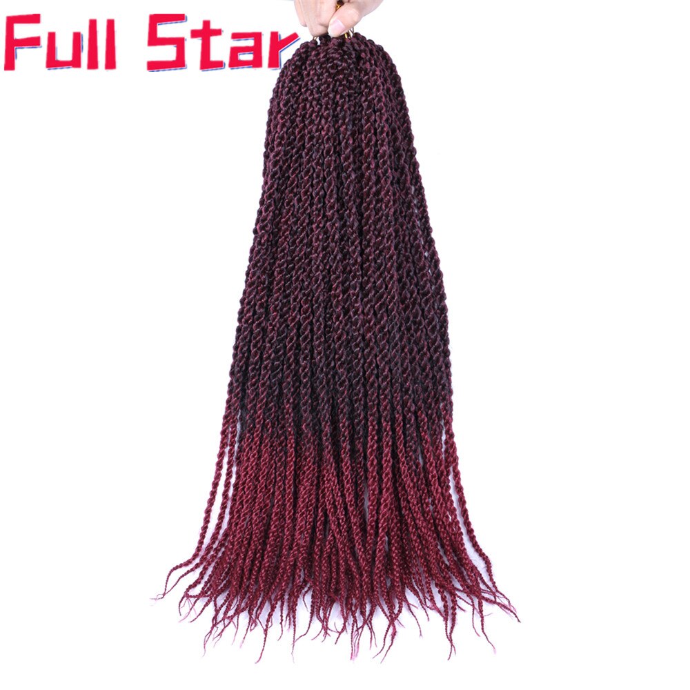 Full Star-extensiones de cabello para mujer, 22 ", 3D Cubic Twist, trenzas de ganchillo, 12 hebras, degradado, insecto negro, pelo trenzado sintético: T1B / color vino