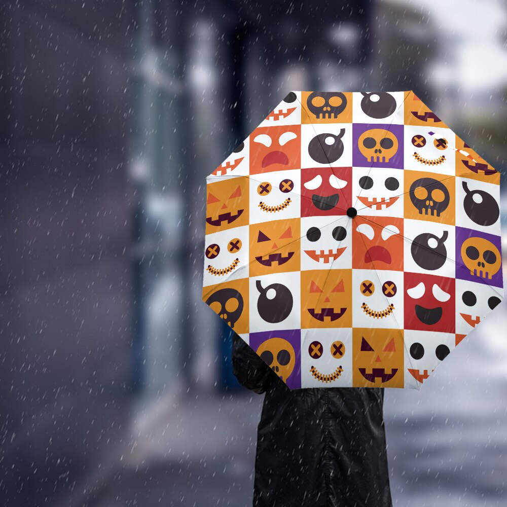 Halloween Elements Funny Three-folding Umbrella Wind Resistant Folding Fully-automatic Umbrella Sunny and Rainy Umbrella