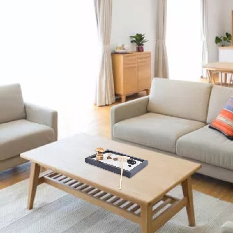 Japońnarty Zen ogród na biurko 6x4 cali duża taca biały piasek rzeka skały kamyki prowizji narzędzia zestaw stół biurowy akcesoria 85DA