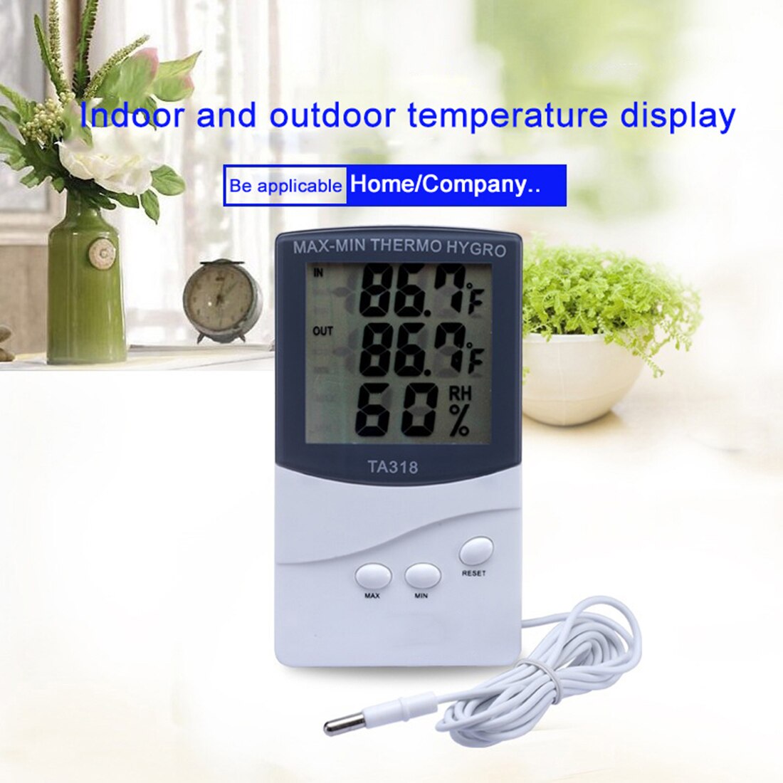 Indoor/Outdoor Thermometer Hygrometer Temperature Humidity Monitor LCD Display For Home Company