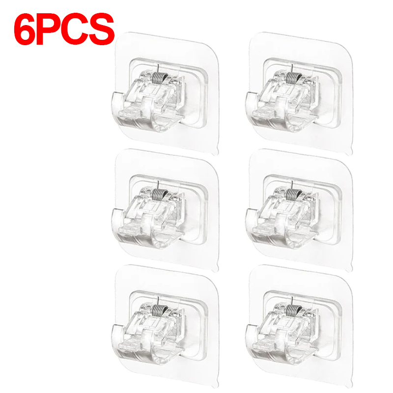 Clip de barra de cortina ajustable, ganchos de pared autoadhesivos, sin perforaciones, soporte colgante para barra de cortina de ducha, accesorios de baño, 2-8 Uds.: Azul oscuro