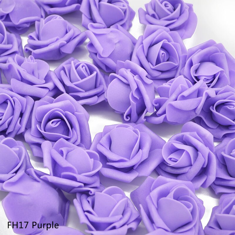 50 stk/parti 4cm kunstige blomsterhoveder håndlavet gør-det-selv bryllup boligdekoration multi-brug pe skum rose dekorative blomster forsyninger 65z: Lilla  fh17