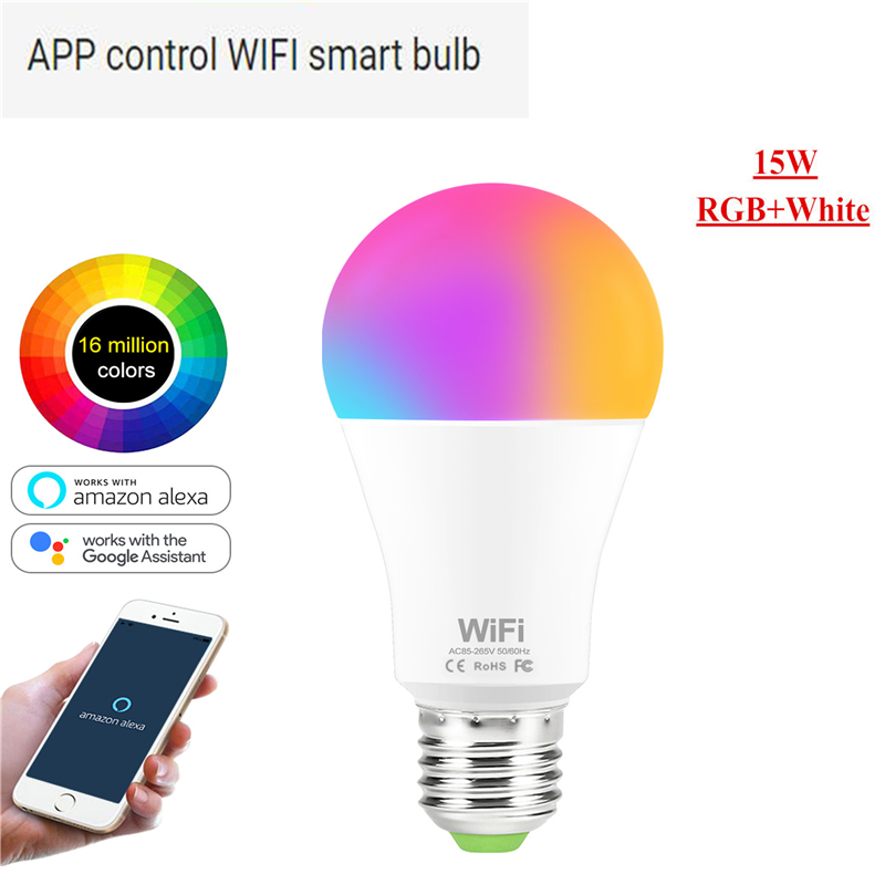 Ampoule intelligente rvb 15W E27 lampe à LED, commande par application Bluetooth, commande à distance IR, 5W, 10W, rgbw ww, 85-265V, pour la maison: Wifi RGBW 15W