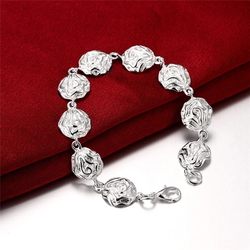 925 Sterling Zilveren Set Rose Bloem Hanger Kettingen Ringen Armbanden Oorbellen Stud Sieraden Voor Vrouwen Party