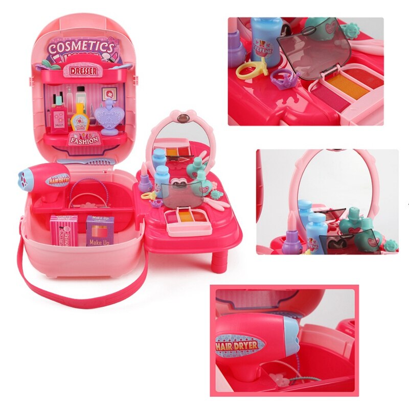 Kids Pretend Play Make Up Case Simulation Beauty Salon Play Set Accessories Suitcase Storage Box Role Play Cosmetics Toy