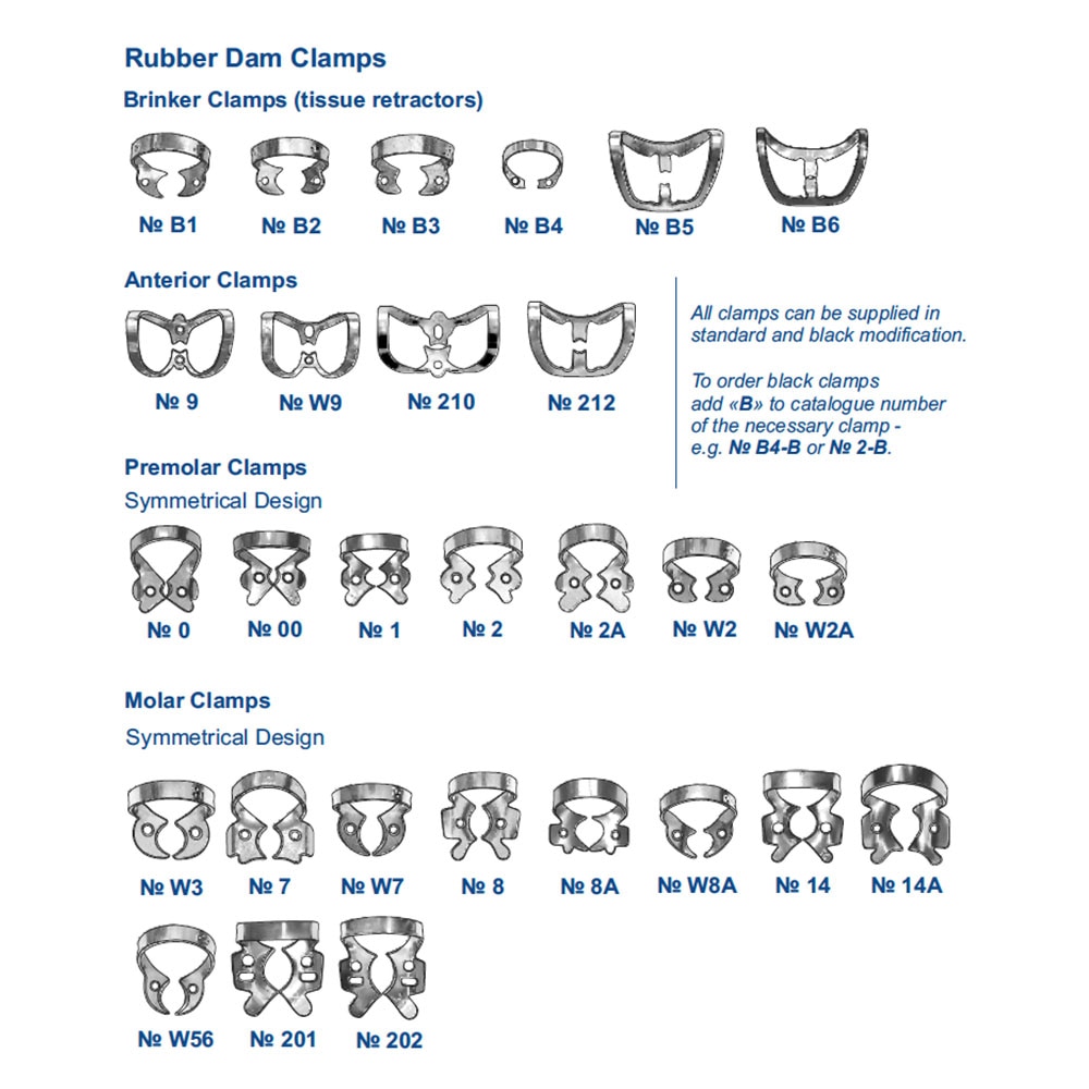 Morsetti per dighe in gomma dentale B1 B2 B3 B4 B5 B6 morsetto per Brinker per incisivi anteriori e morsetti per canini per forniture dentali