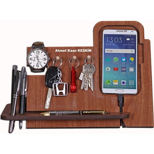 Houten Stad Telefoon Oplader Staande Houten Tafel Set Organizer