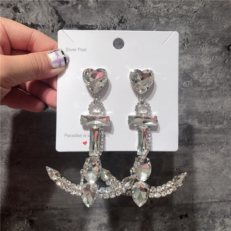 Glas Kristall Großen Anker Charme Tropfen Baumeln Ohrringe Für Frauen Schmuck Trendy Erklärung Ohrringe Zubehör