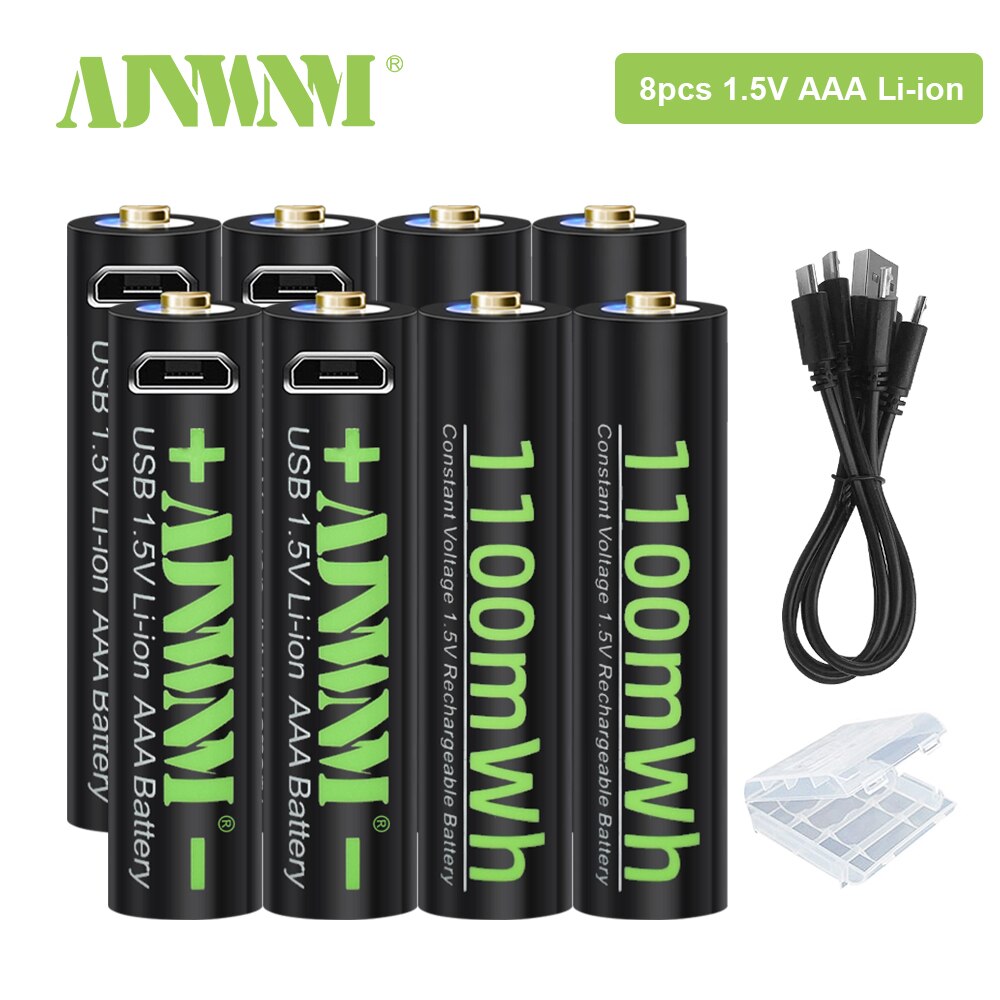 AJNWNM 1100mWh 1.5V AAA Lithium Rechargeable USB Battery AAA 1.5V Li-ion Battery For Remote control Wireless mouse aaa battery: 8pcs aaa