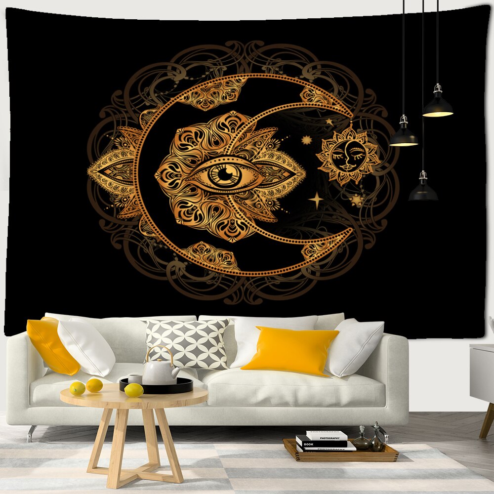 Psychedelic Sun Moon Eye Tapestry Wall Hanging Hippie Tapiz Art Mysterious Dorm Background Cloth Room Decor: 95x70cm / gt1019-2