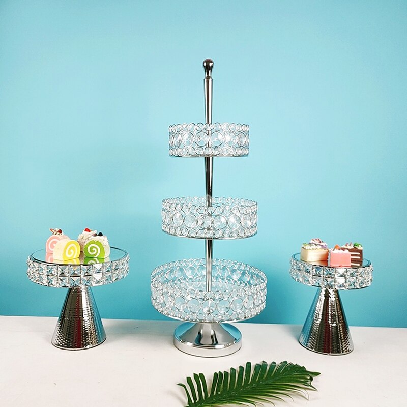 Metal square crystal silver cake stand tall paper cup wedding cake decoration