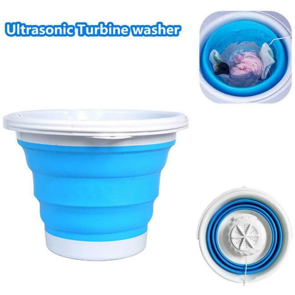 Ultrasonic Turbines Mini Washing Machine Clothes Bucket College Rooms Tub USB Connection Folding Dorms Compact Laundry Cleaner