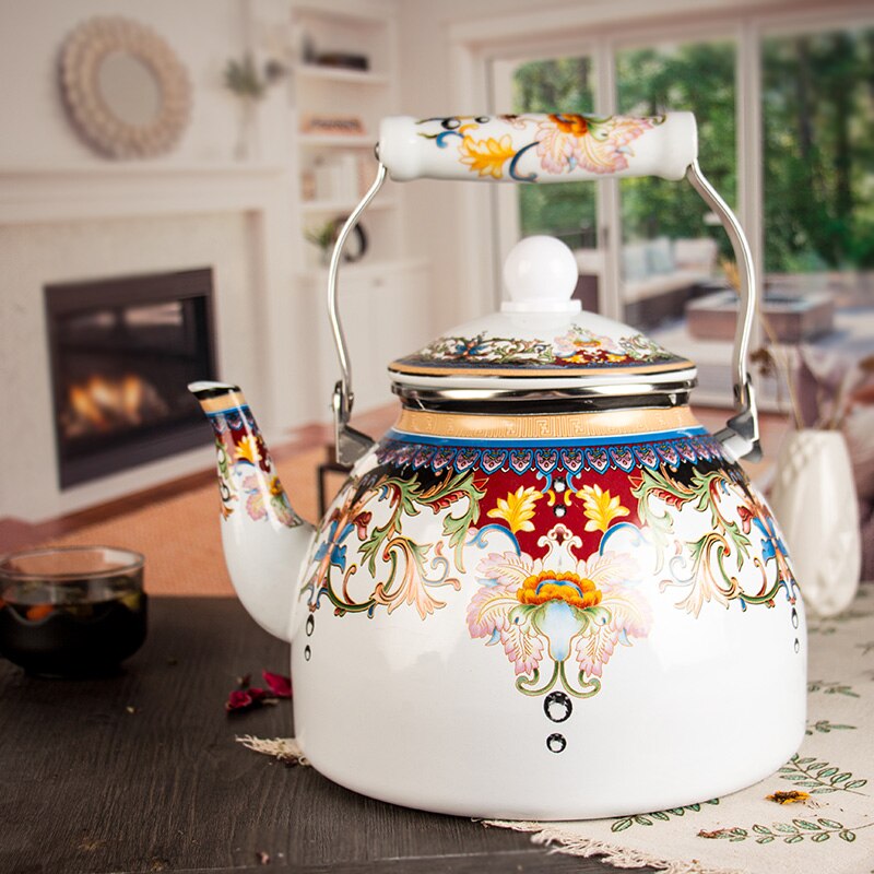Théière émail santé gaz Induction cuisinière bouilloire gaz maison chaude bouilloire grande capacité cruche émail Pot eau Carafe Camping thé: 4.0L