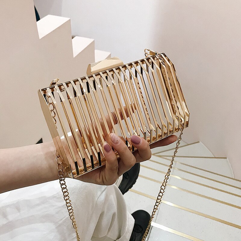 Unique Metal Hollow Women's Evening Clutch Bag Ladies Chain Shoulder Bag Crossbody Messenger Party Bag Frame