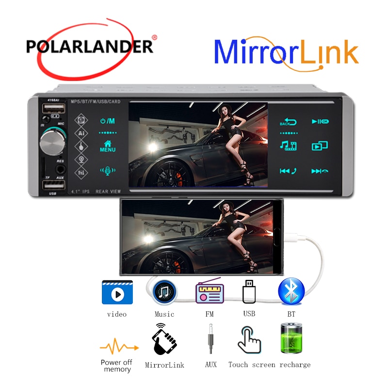 5.1 Inch 1 Din MP5 Auto Radio Kleurrijke Verlichting 12V Usb Aux Bluetooth Handsfree Bellen Ondersteuning Ai rm Rmvb MP3 Wma 720P 4 Kanalen