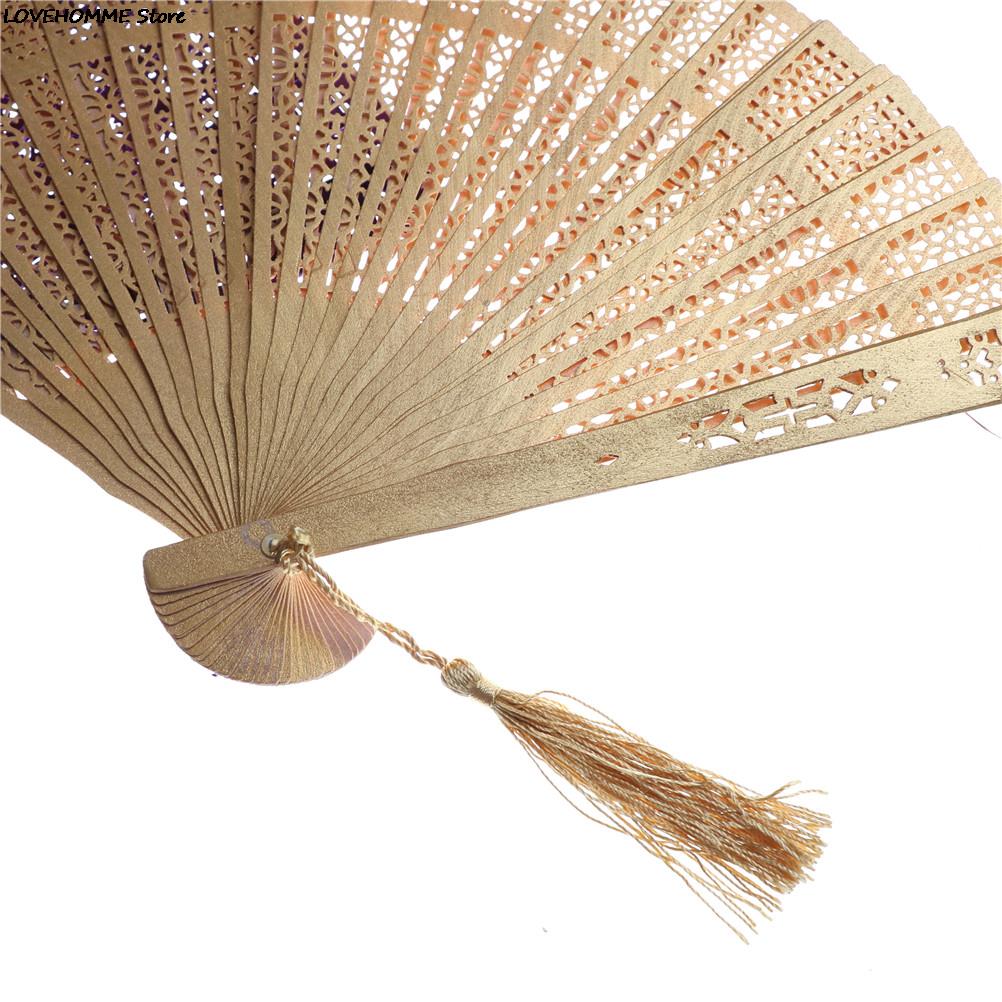 Multi Kleur Chinese Vintage Hout Holle Gesneden Hand Fan Opvouwbare Fan Pocket Fan Party Gunsten