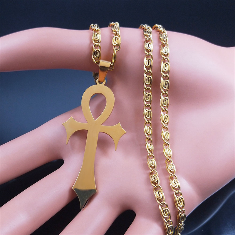 Collana croce Ankh egiziana donna/uomo acciaio inossidabile colore oro amuleto collane protezione gioielli colar masculino muslimah