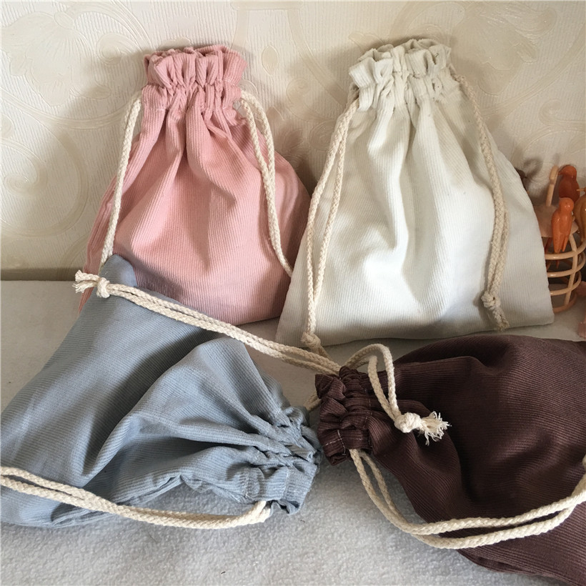 YILE 1pc Drawstring Corduroy Organizer Bag Phone Key Coin Party Bag 4 Colors to Choose N8502-7