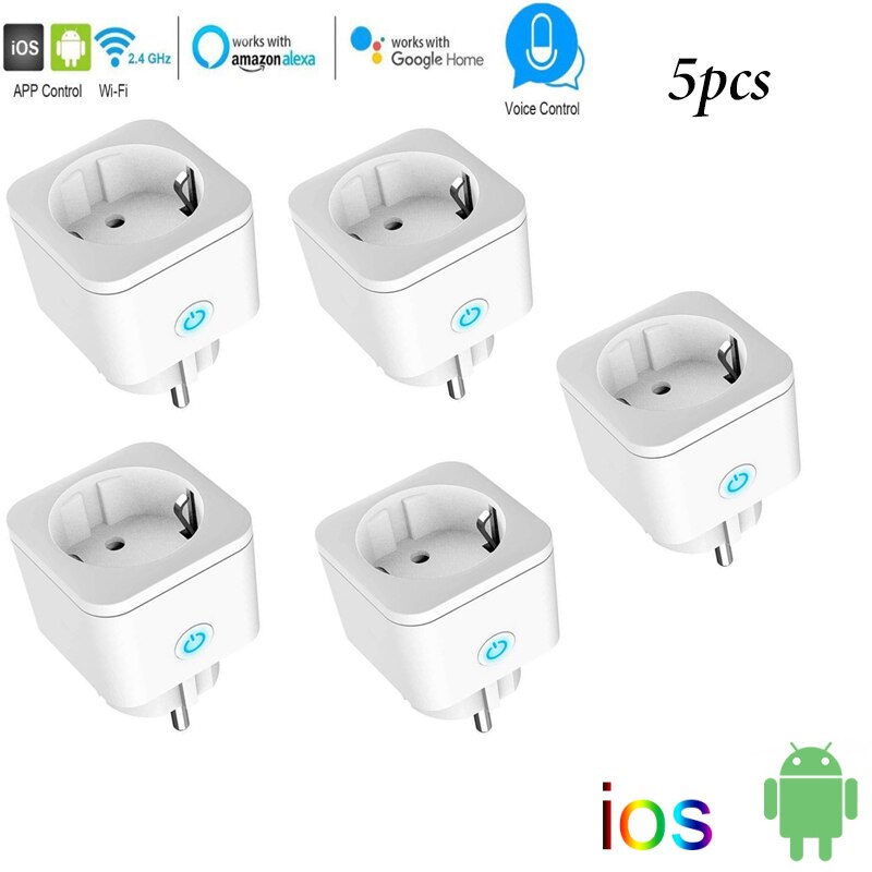 Smart Wifi plug adapter 16A remote voice control power monitor mobile phone voice control WIFI European smart socket: 5pcs