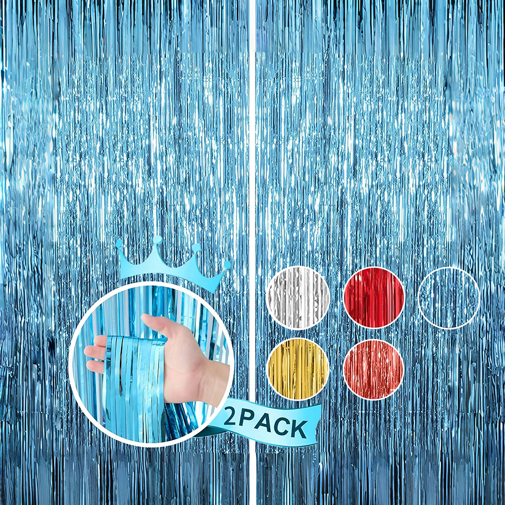 6 pçs cortina de seda chuva brilhante 1*2m festa de aniversário decoração borla decoração de casamento fundo parede: Azul
